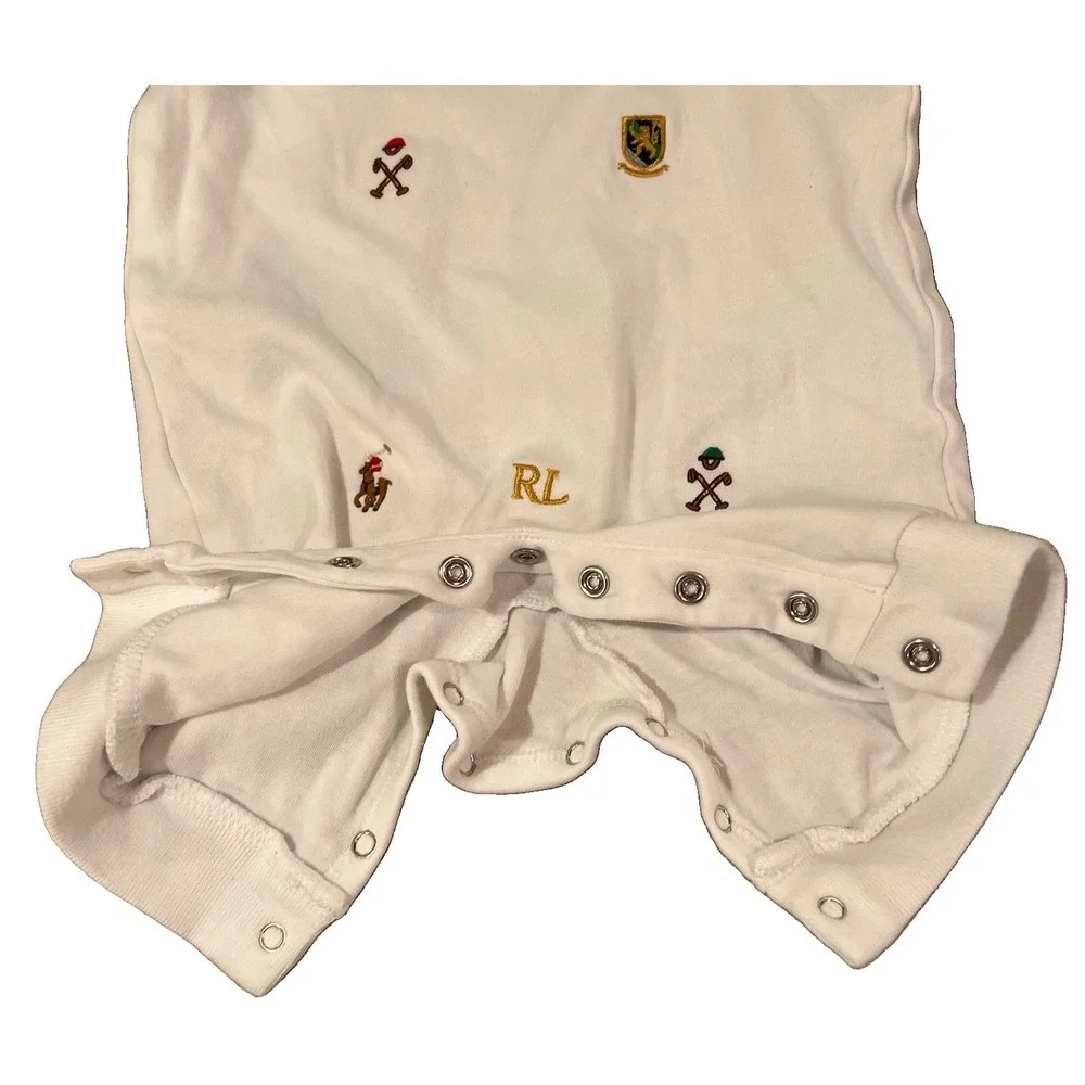Ralph Lauren Baby Polo Jumpsuit 3M White Footless One Piece Preppy Infant Outfit